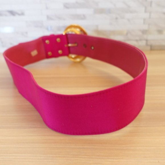 VINTAGE‎ Belt Womens XS Pink Fabric Cinch Waist Fashion Chunky Gold Buckle Y2K - Picture 5 of 11
